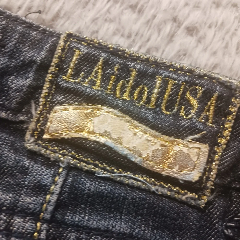 LA Idol USA‎ Jeans Sz 5 Skinny Fit Dark Wash Zip Pocket Bling READ